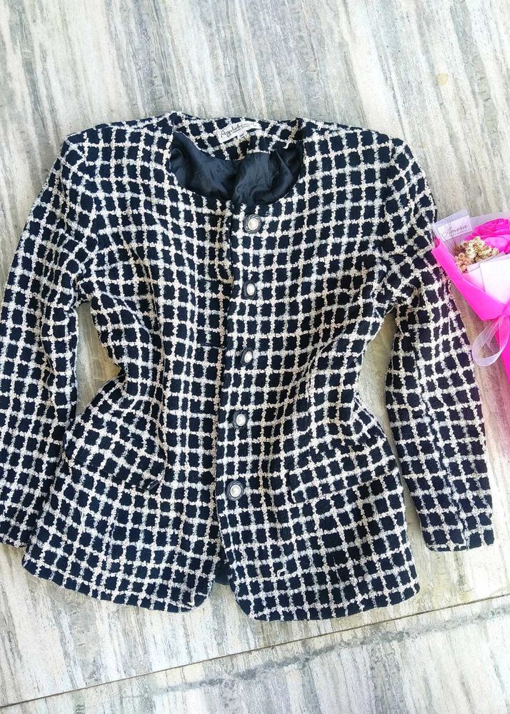 Tweed jacket checkered Patterned Black &amp; White Bla