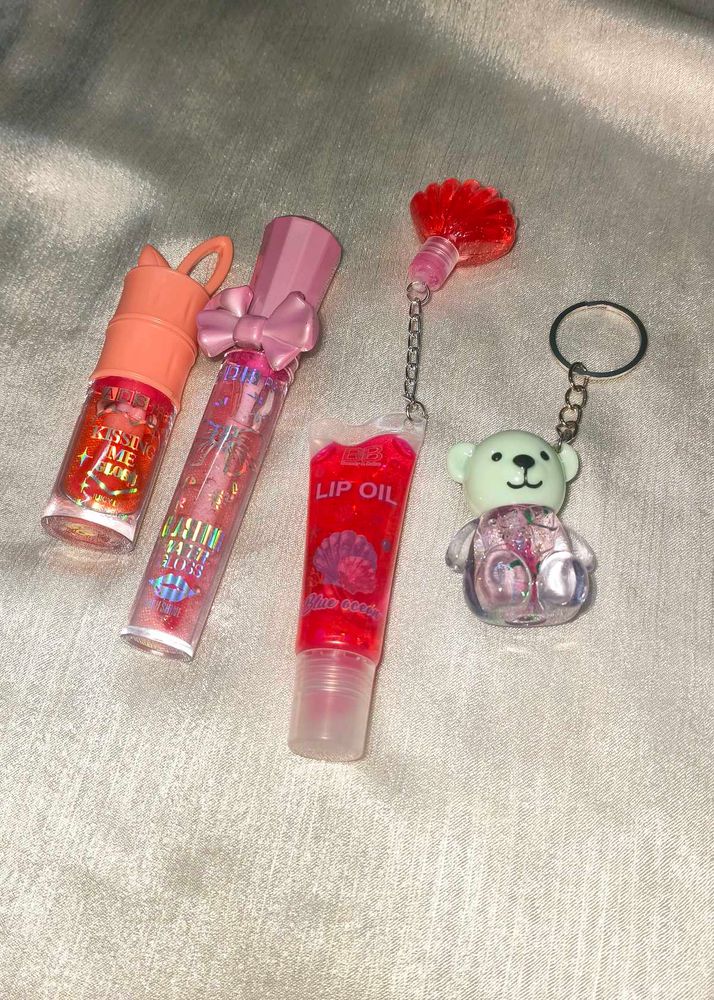 Cute Lip Gloss &amp; Bear Keychain Set