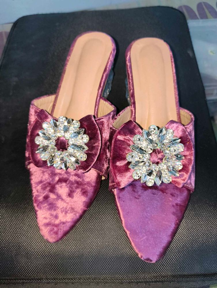 Velvet Jeweled Mules