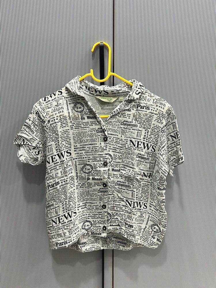 Newspaper Print Button-Up Shirt