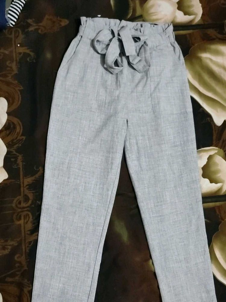 Grey Paperbag Waist Pants