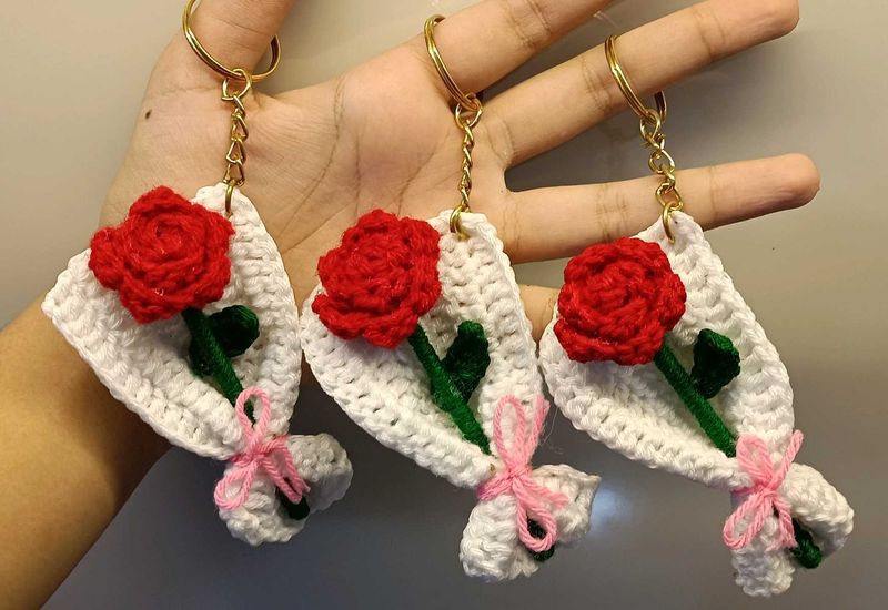 Handmade Crochet Rose Bouquet Keychains