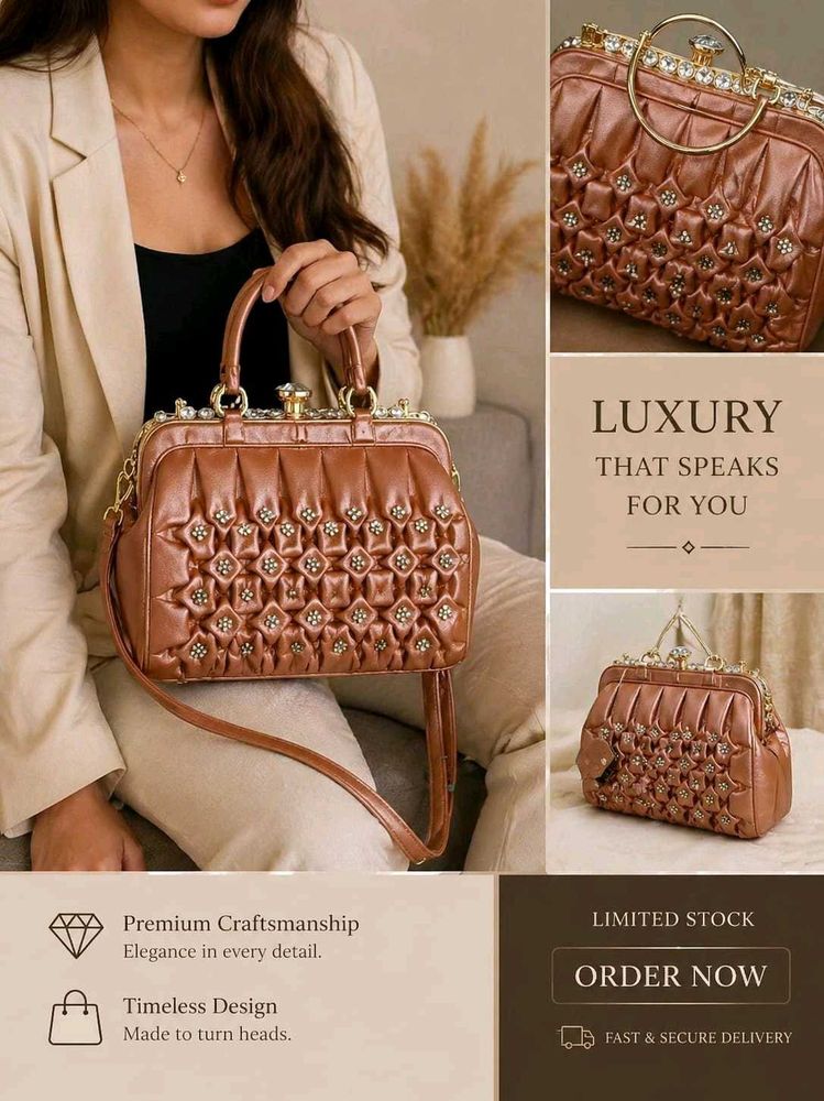 Elegant Peach Rhinestone Handbag