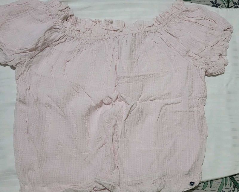 Pink Off-Shoulder Textured Top