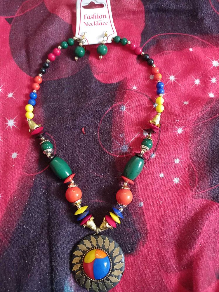 Funky Colorful Beaded Necklace with earing