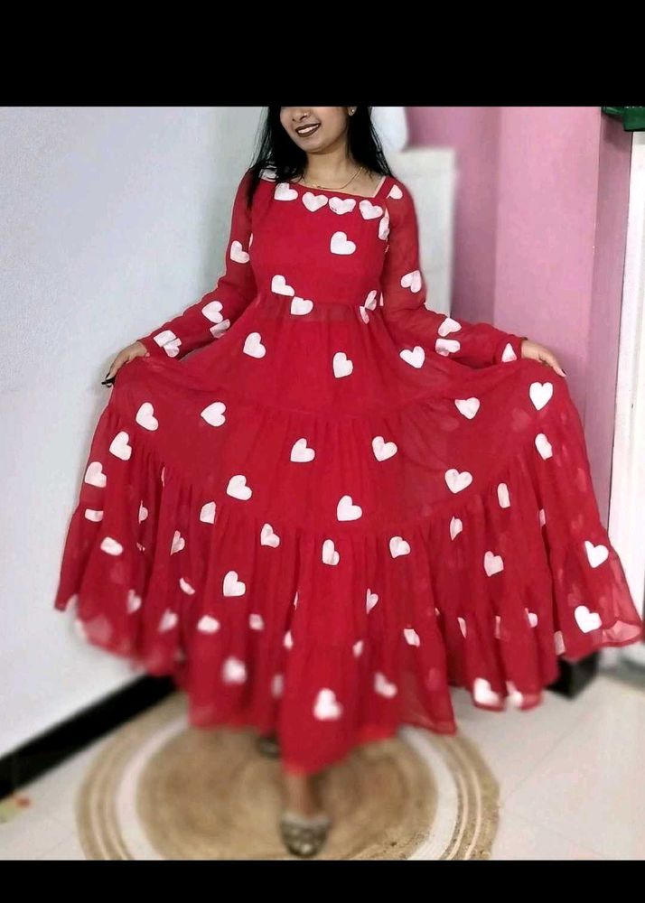 Cute Red Heart ❤️ Print Maxi Dress