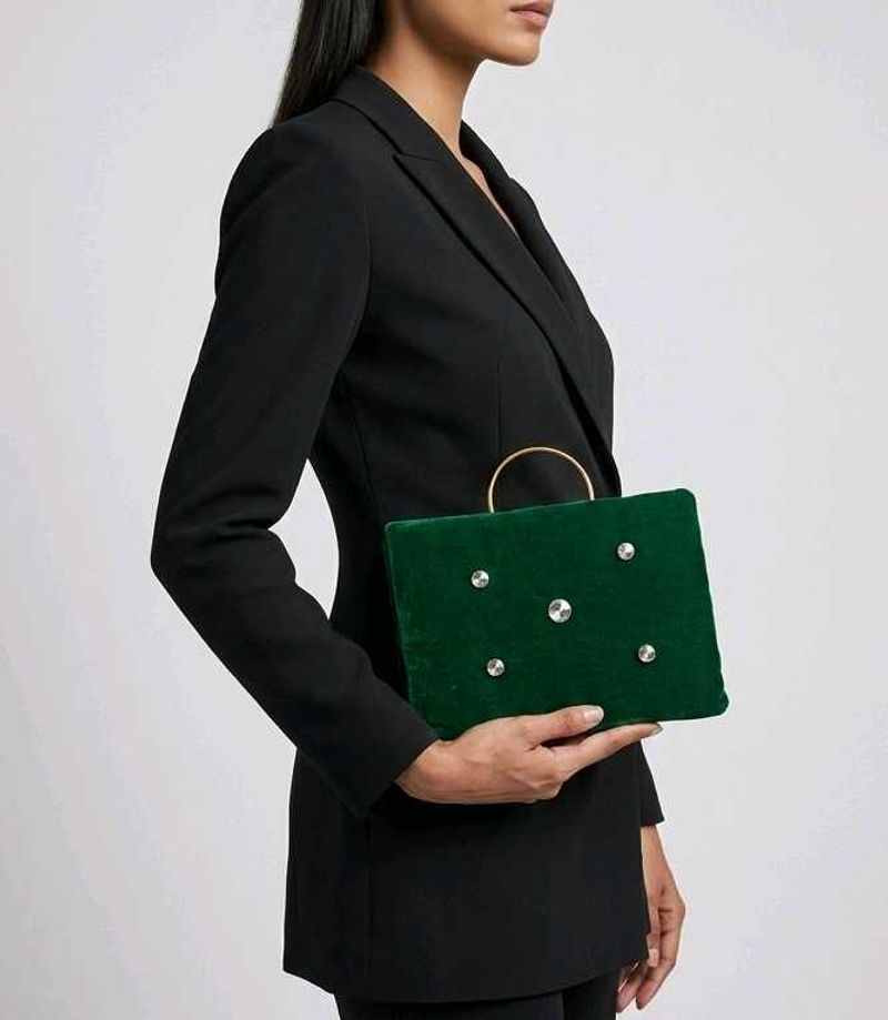 Emerald Velvet Clutch with Rhinestones