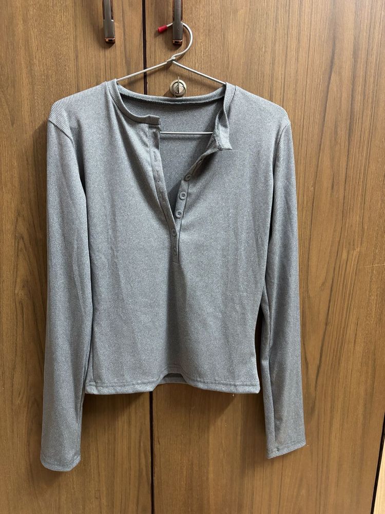 Gray Long Sleeve Henley Top