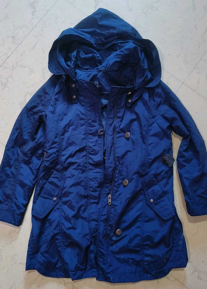 Blue Hooded jacket trenchcoat