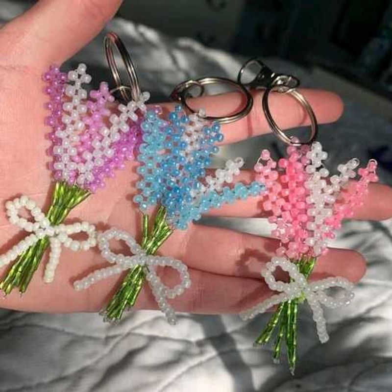 Beaded Flower Keychain Set