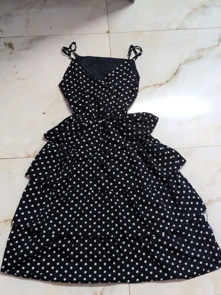 Navy Blue Polka Dot Tiered Dress