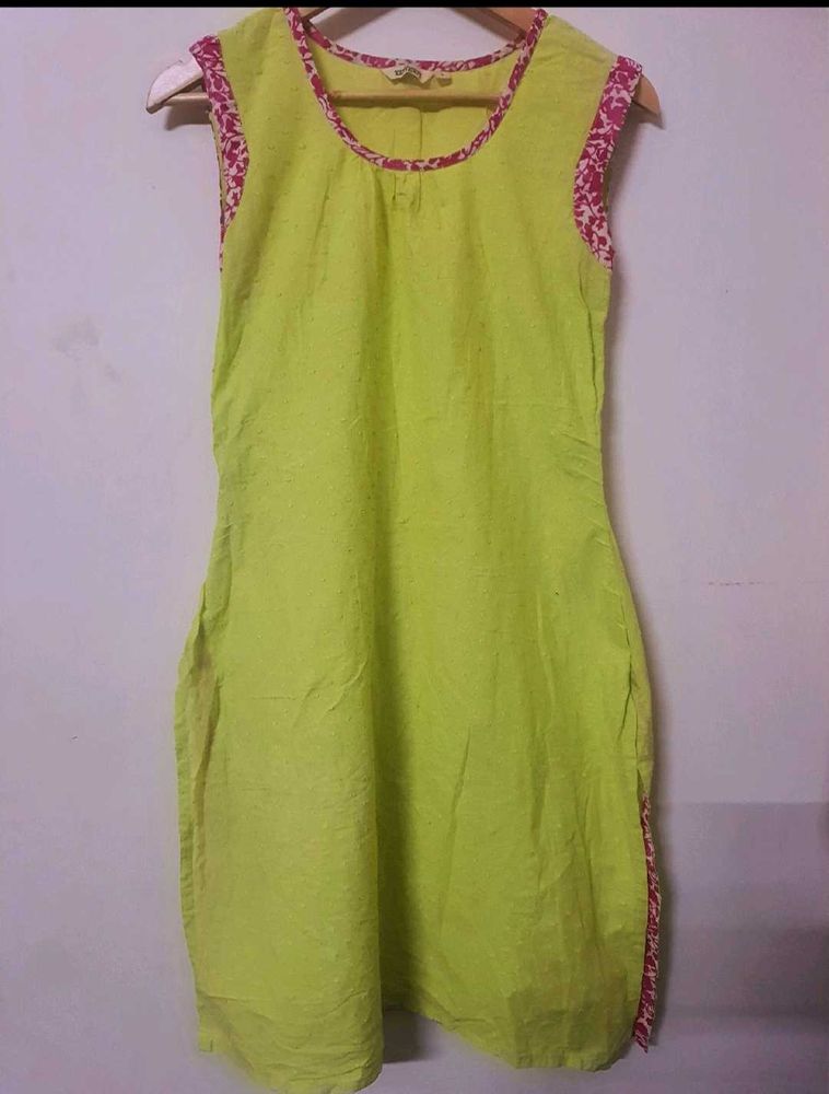Chic Lime Green Kurti with Pink Accents