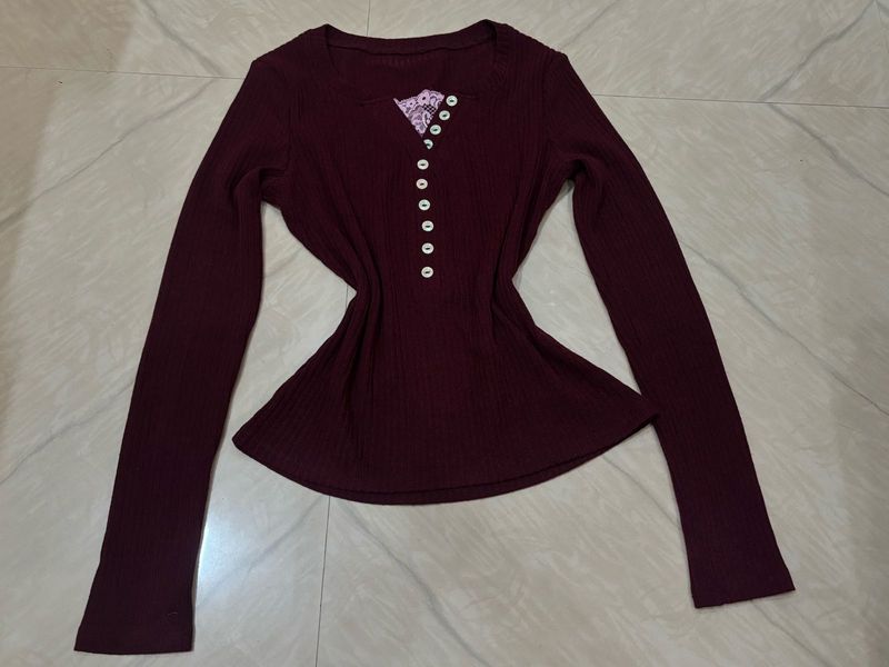 Savana Lace Trimmer Burgungy Top