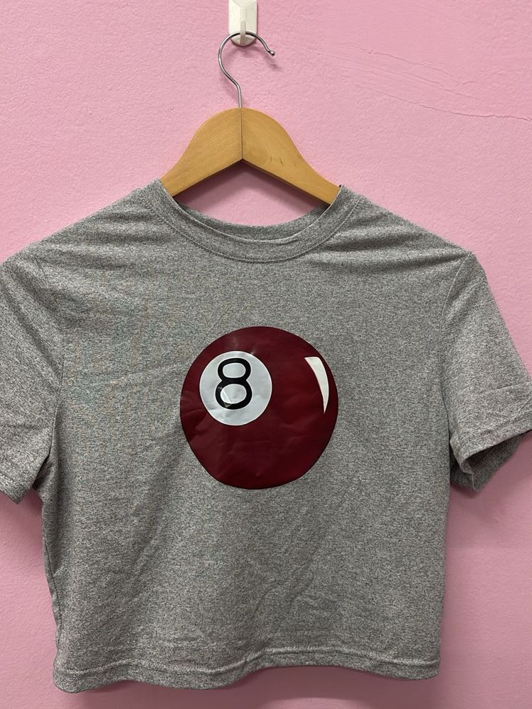 Grey Graphic croptop with 8 Ball Design(new)