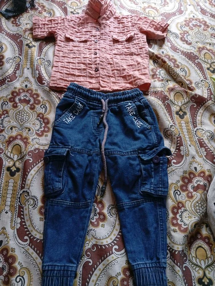 Cute Pink Shirt &amp; Jeans Set