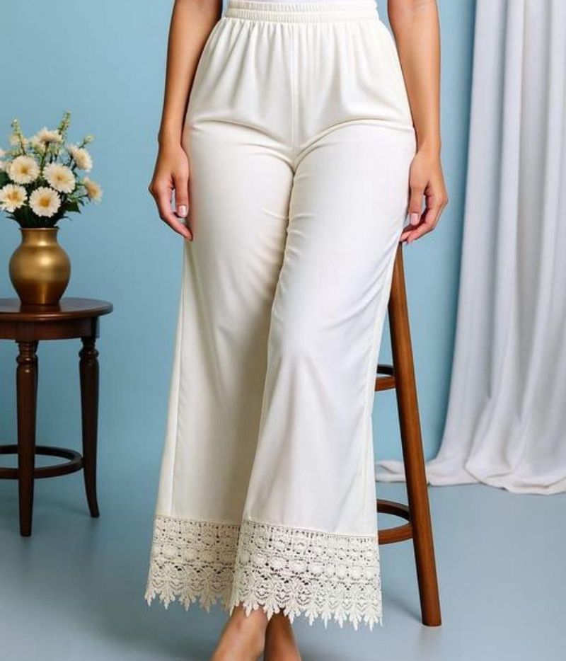 Elegant Cream Palazzo Pants with Lace Trim