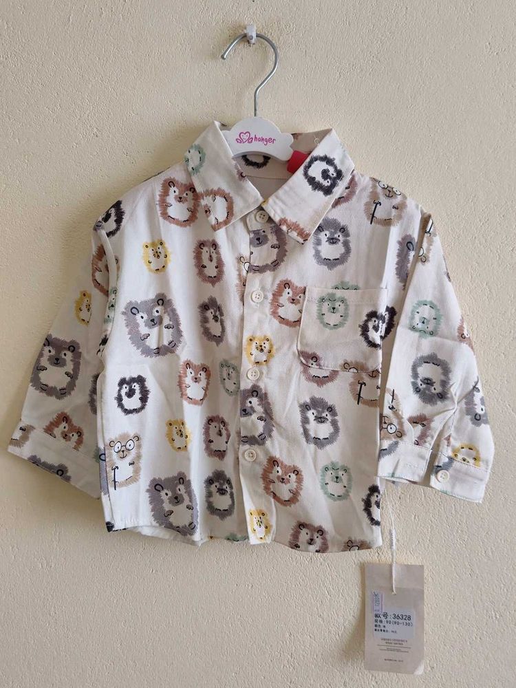 Cute Hedgehog Print Button-Up Shirt