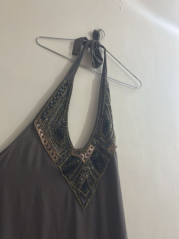 Price Drop pretty halter grey colour dress
