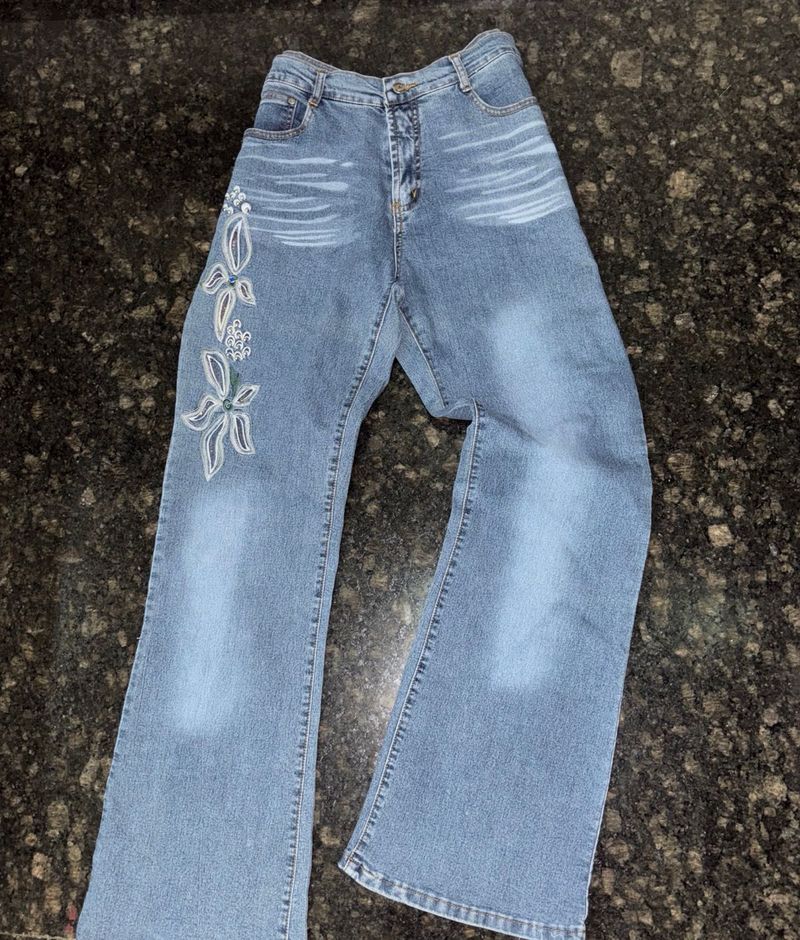 beaded embroidery y2k light denim jeans
