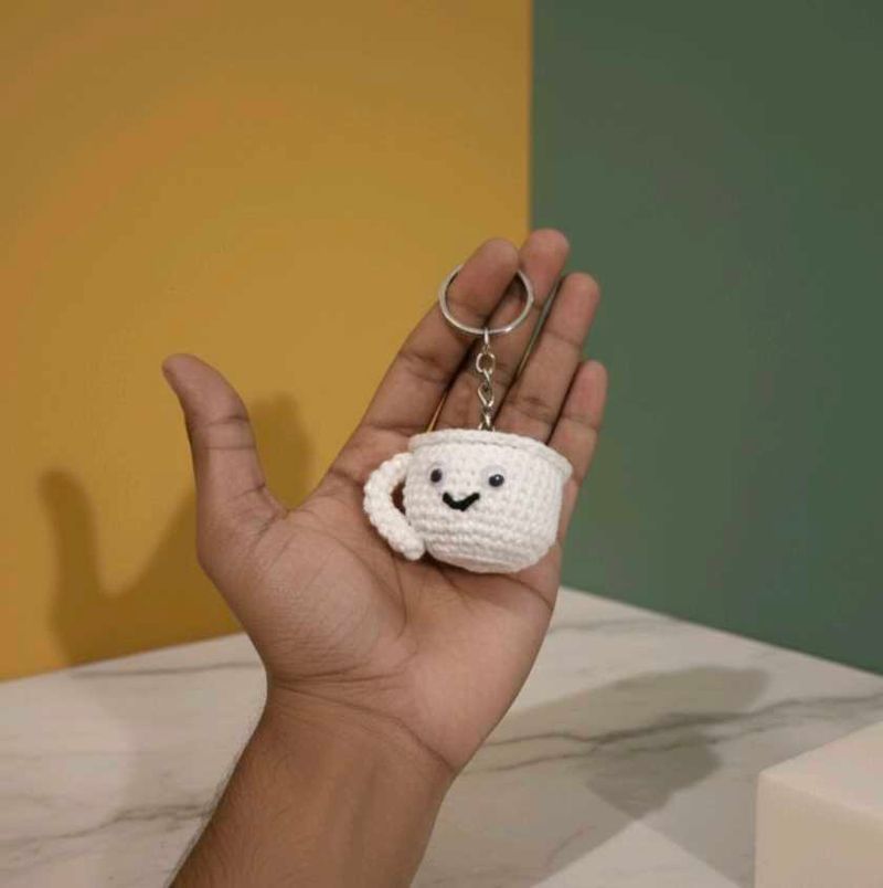 Cute Crochet Coffee Cup Keychain