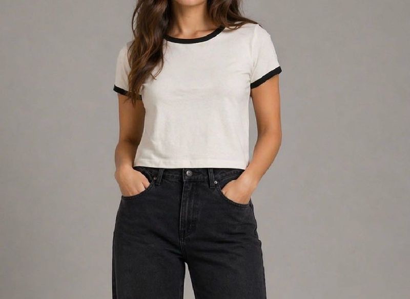 Cream Ringer Tee with Black Trim