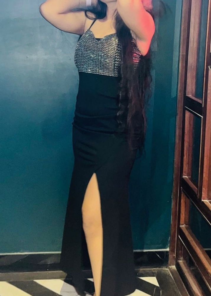 Sparkling Black fish cut Dress with High Slit