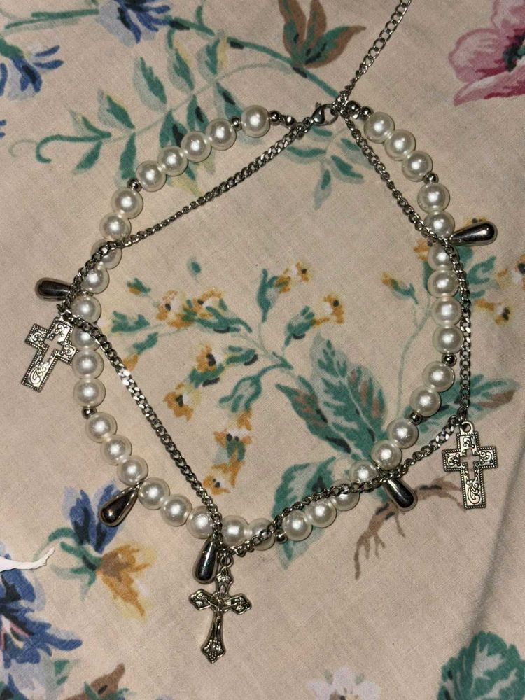 Pearl Cross Charm Necklace