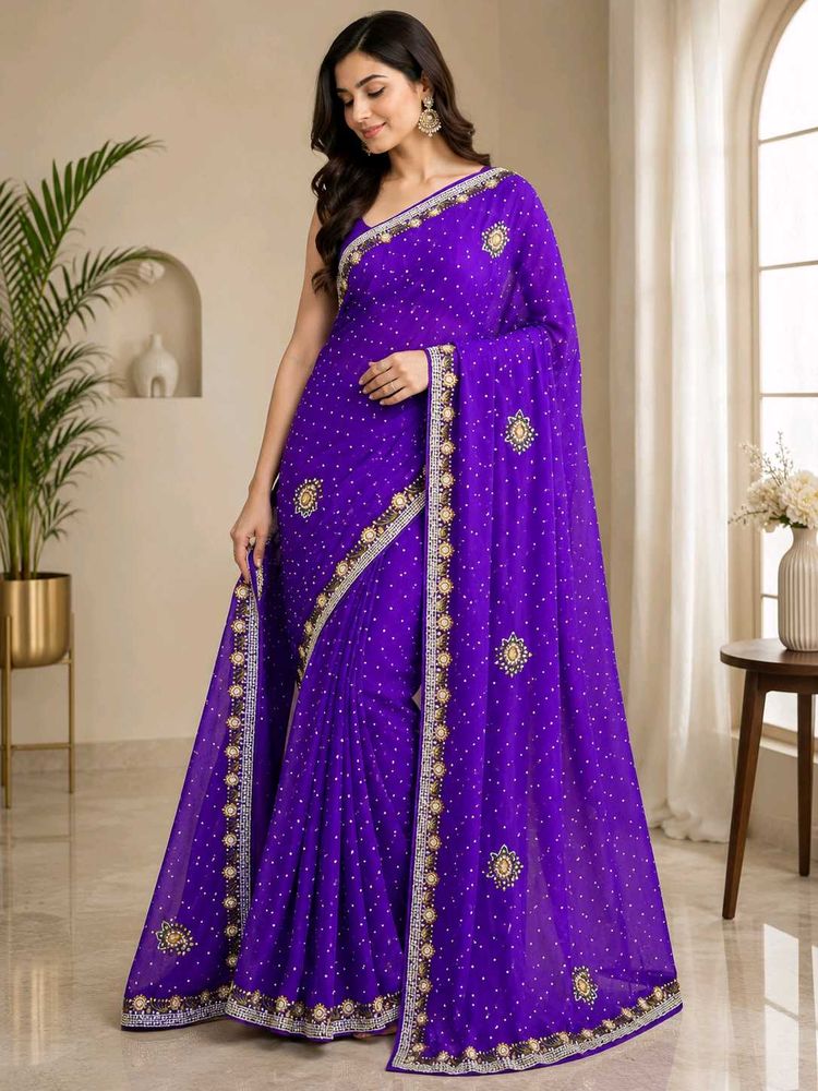 Stunning Purple Embroidered Saree