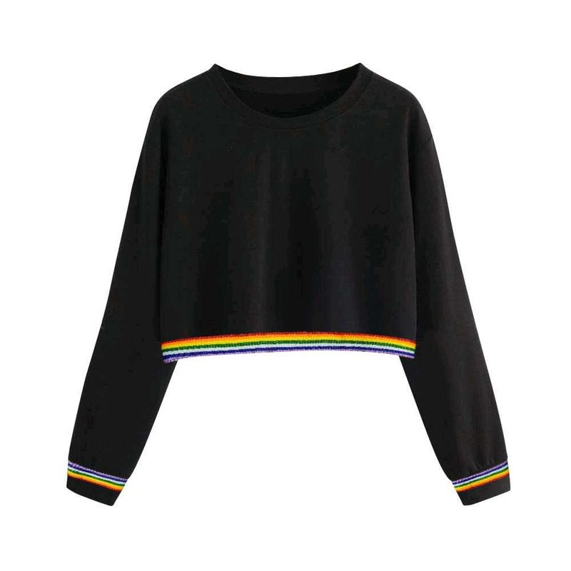 Cropped Long Sleeve Top with Rainbow Trim