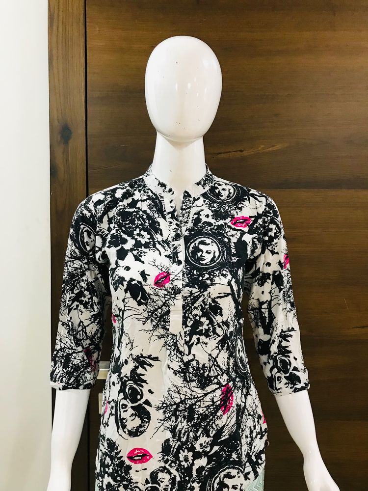 A White Doodled Short Kurti