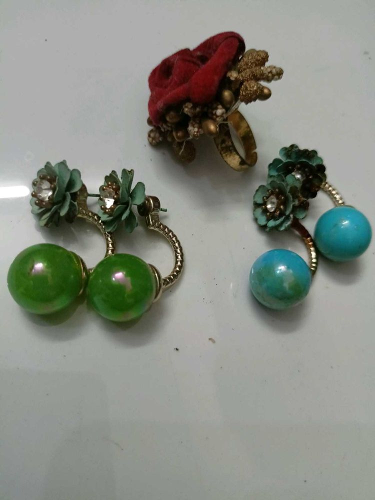 Chic Flower Ring &amp; Ball Earrings Set