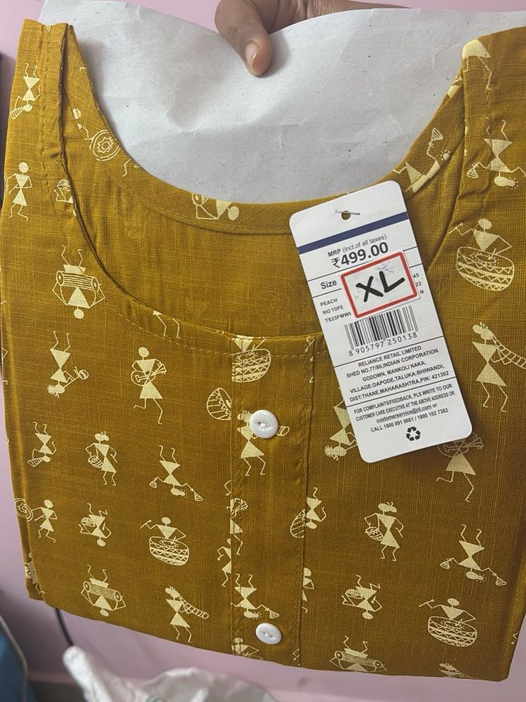 Stylish Mustard Kurta with Folk Art Print