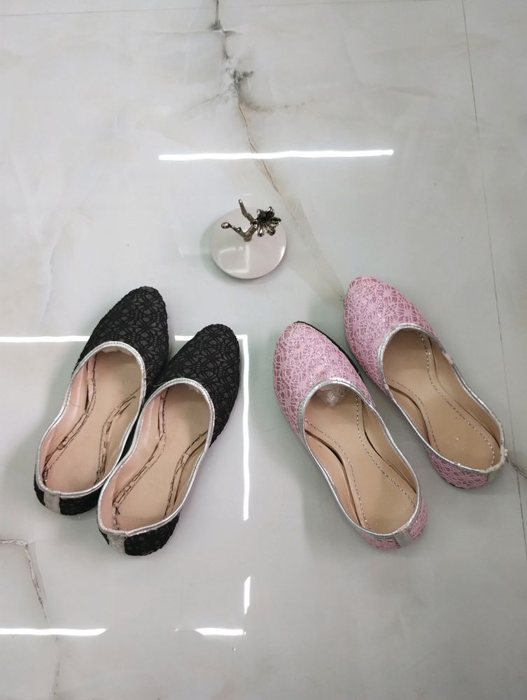Black And Pink Bellies/Jutis (Combo Of 2)