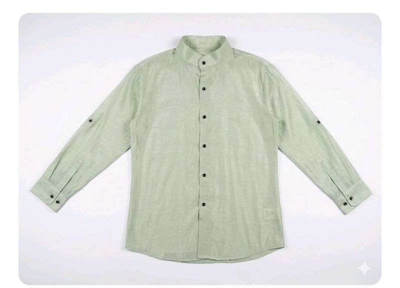 women's Light Green Band Collar Shirt