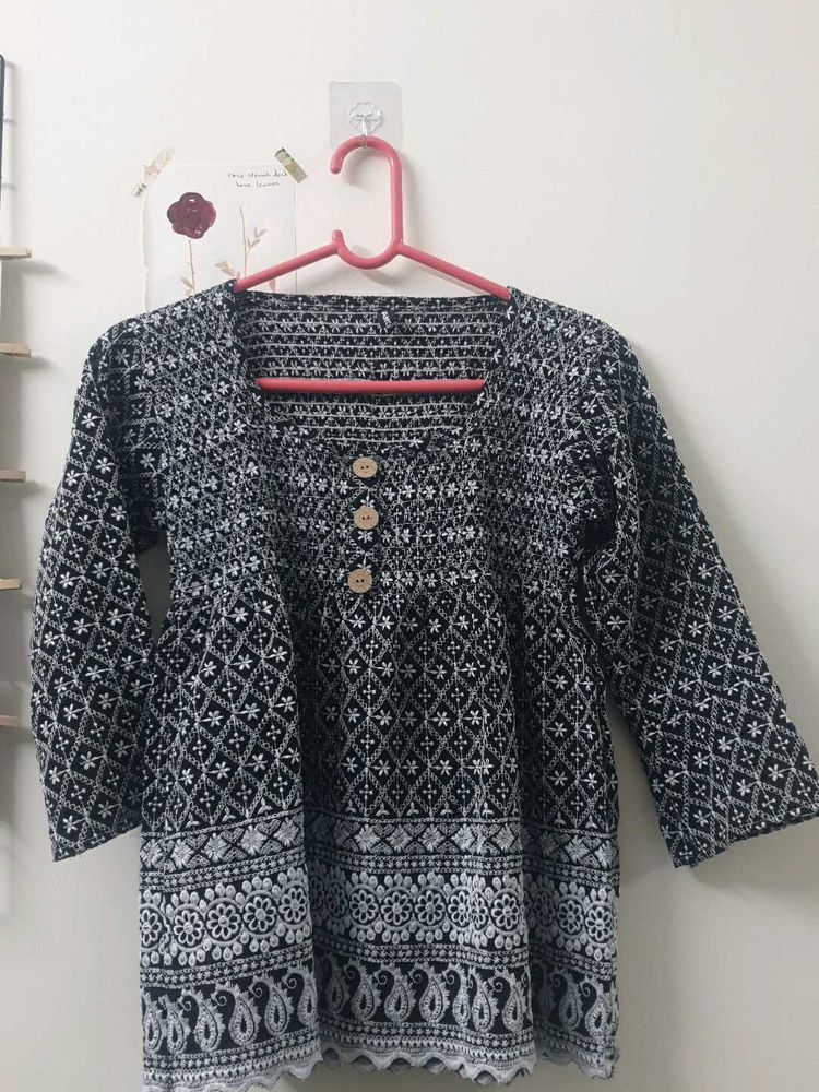 Black &amp; White Embroidered Top
