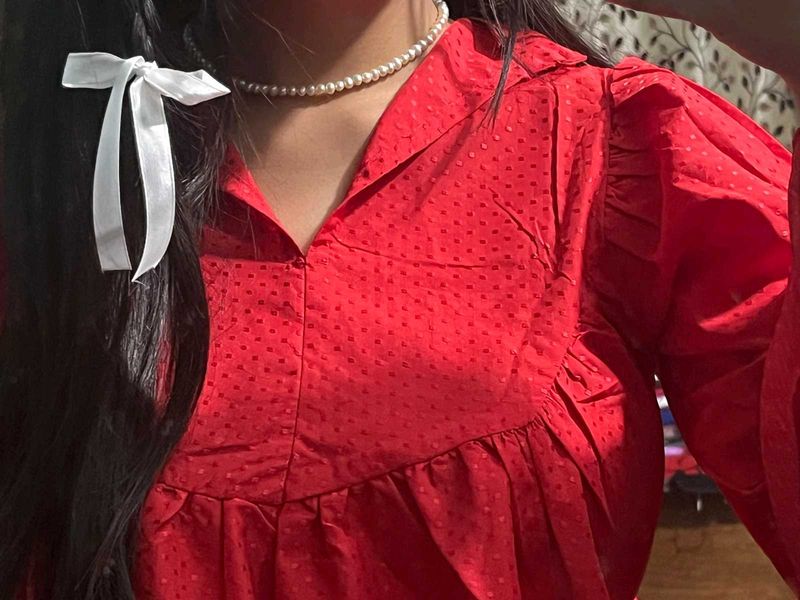 Red Polka Dot Collared Top