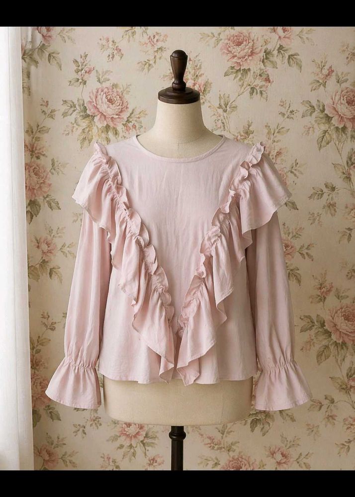 Chic Ruffled Pink Long Sleeve Top