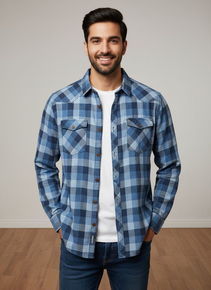 DNMX Blue Plaid Long Sleeve Shirt