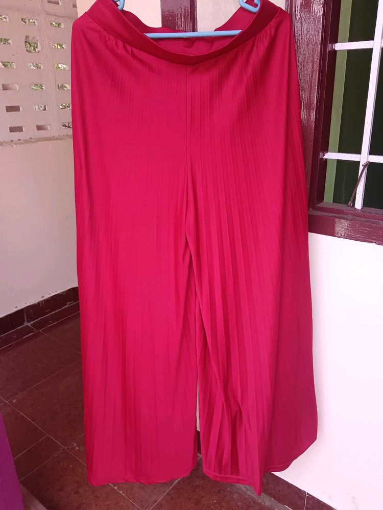 Crimson Pleated Palazzo Pants