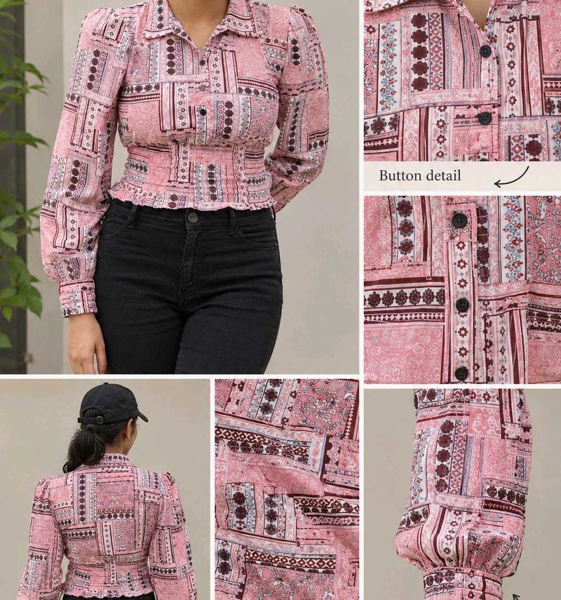 Print Button-Up Blouse