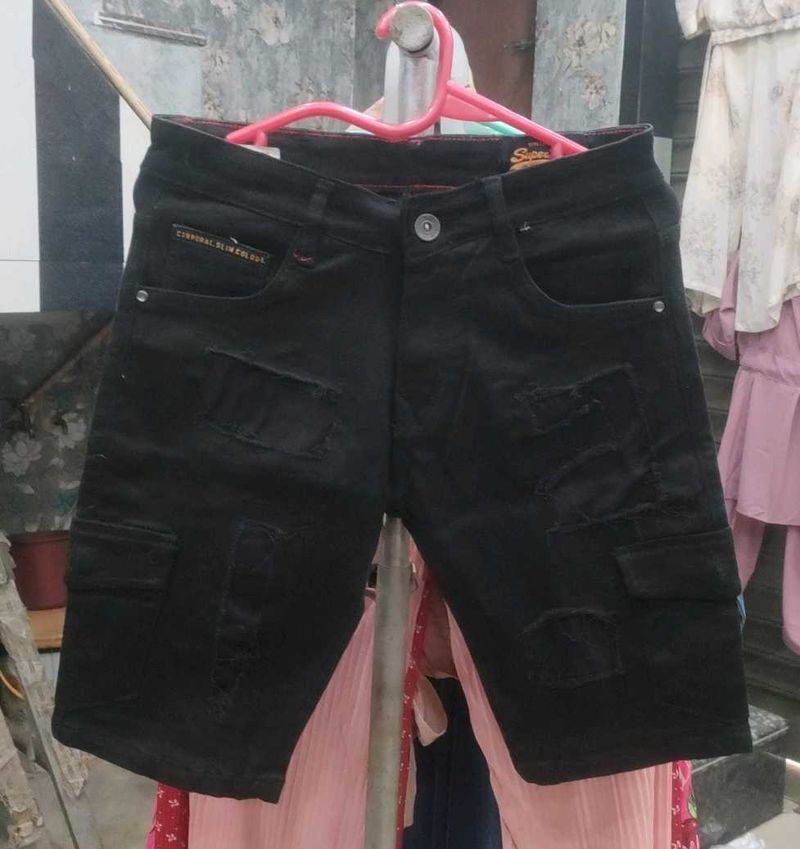 Black Denim Cargo Shorts