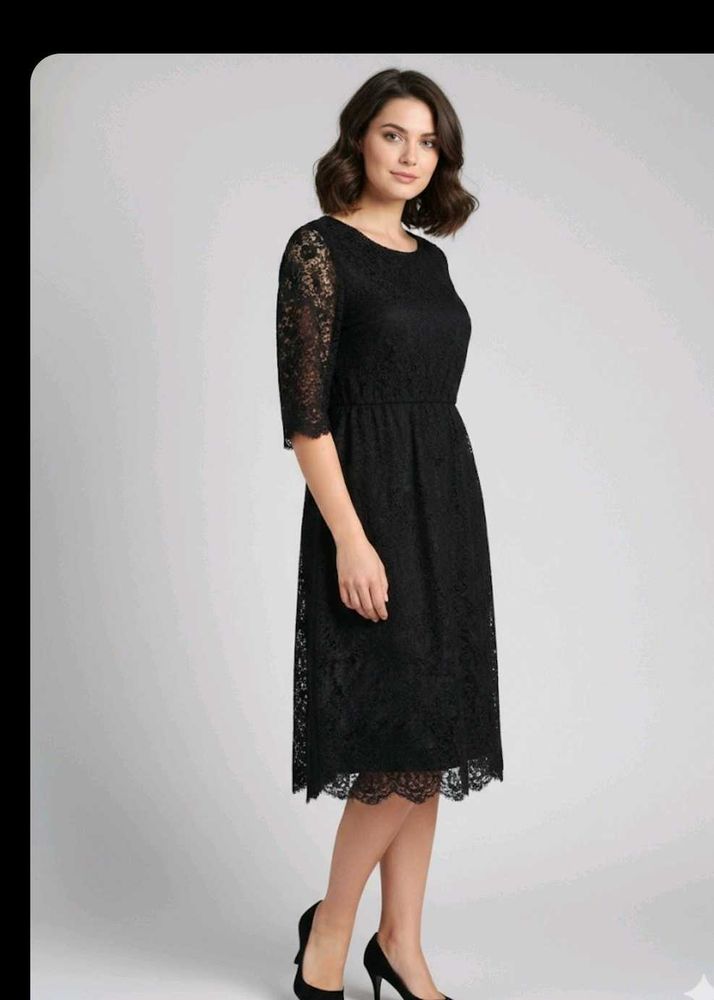 Elegant Black Lace Midi Dress