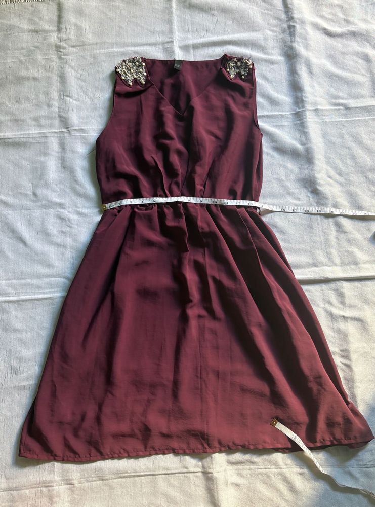 Maroon Embellished Shoulder Dress