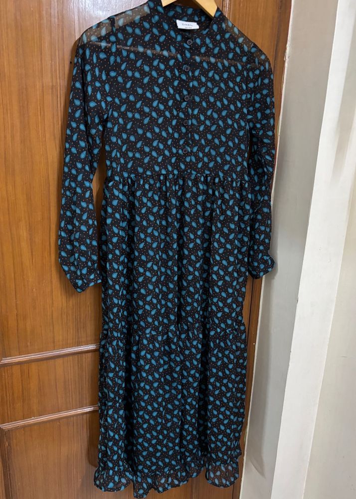 Chic Printed Long Sleeve Midi Dress