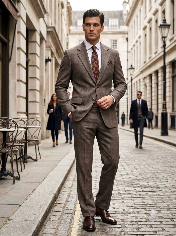 Classic Men's Brown Tweed Suit