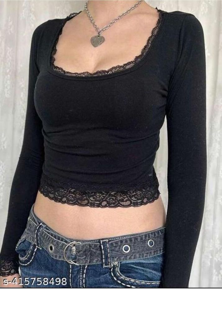 Y2K Style Black Lace Bordered Long Sleeve