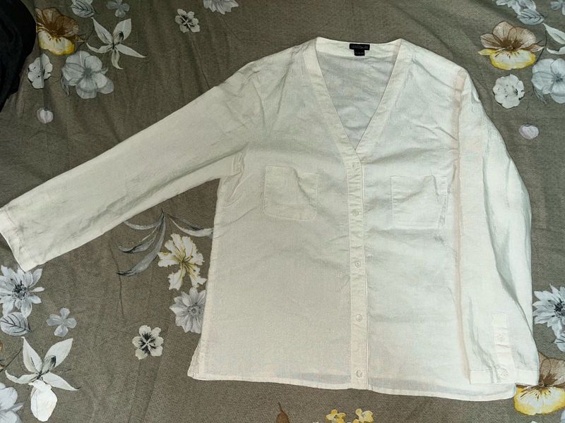 Classic White V-Neck Button-Up Top