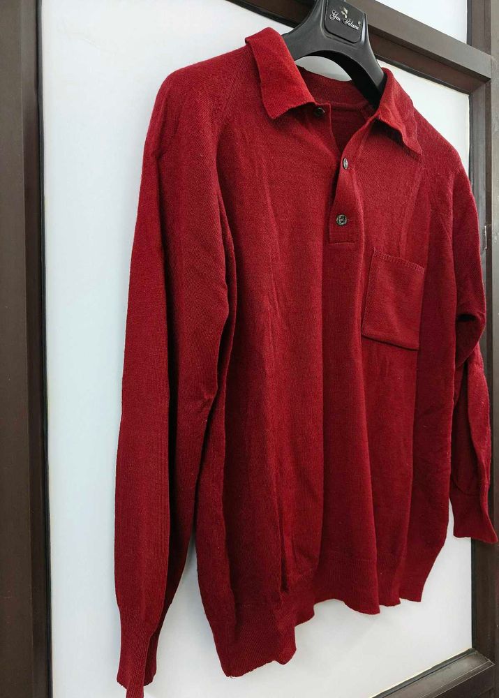 Men's Red Knit Polo Sweater