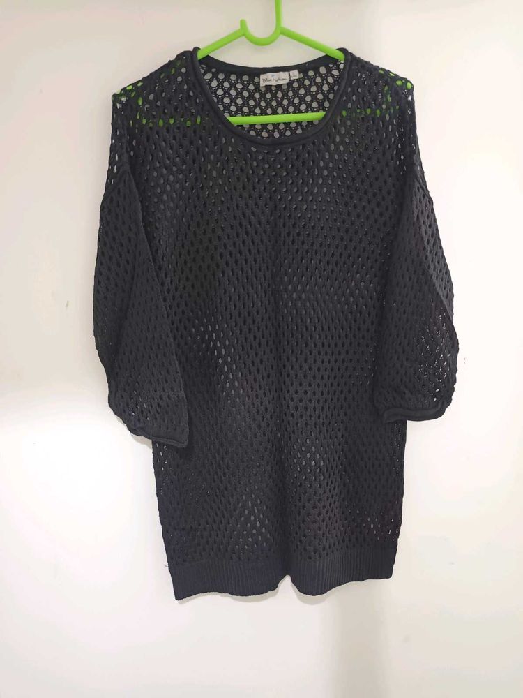 Black Mesh Knit Top
