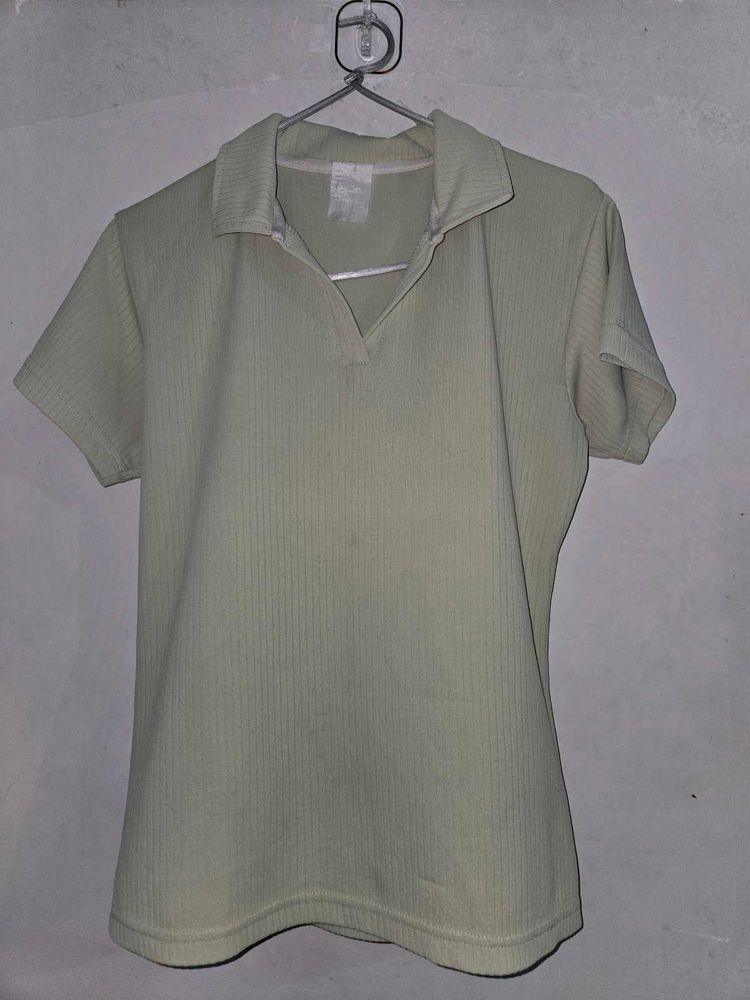 Light Green Ribbed Polo Shirt